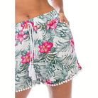 Rag Company tropical pom pom shorts with vibrant floral print and tassel drawstring detail
