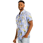 WEIV Men's Tropical Print Vacation Shirt in Blue with Pineapple and Palm Tree Design