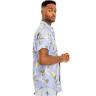 WEIV Men's Tropical Print Vacation Shirt in Light Blue with Pineapple Design for Summer Style
