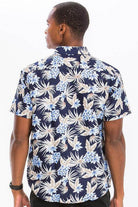 WEIV Men's Button Down Tropical Shirts in Navy with Floral Print for Casual Wear