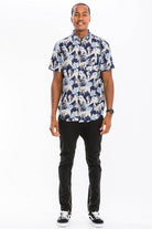 Men's WEIV button down tropical shirts with a vibrant leaf pattern for a stylish summer look