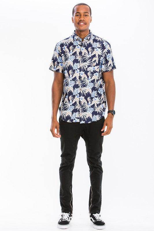 Men's WEIV button down tropical shirts with a vibrant leaf pattern for a stylish summer look