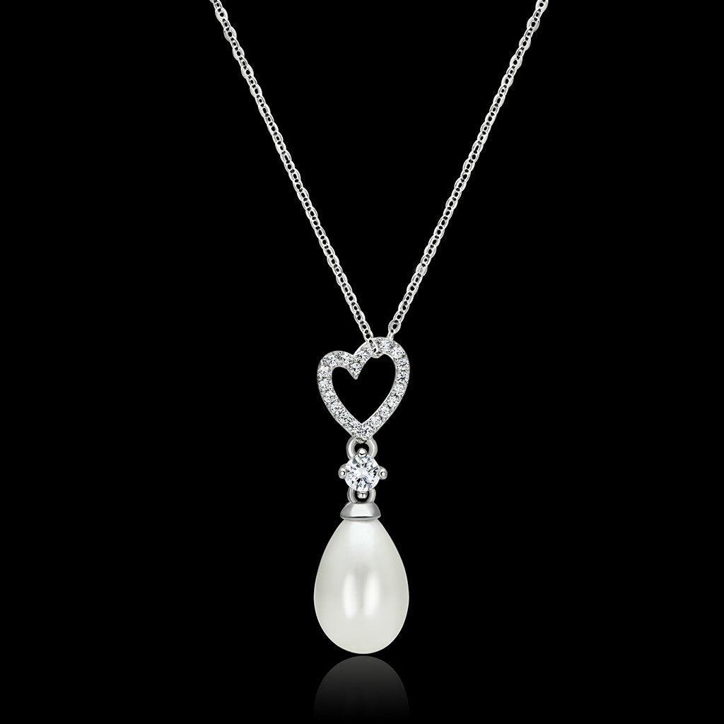 Women's Jewelry - Necklaces TS127 - Rhodium 925 Sterling Silver Necklace with Synthetic Pearl in White