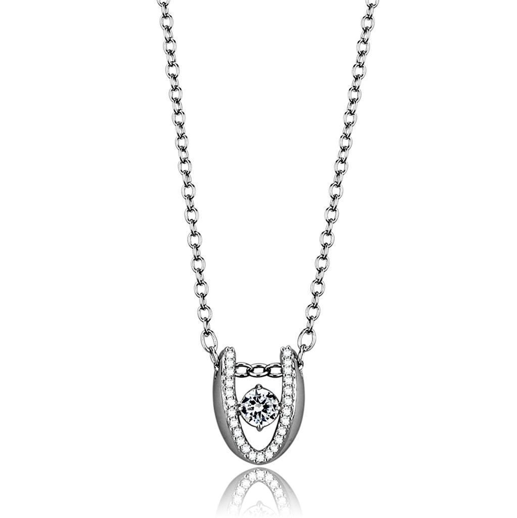 Women's Jewelry - Necklaces TS572 - Rhodium 925 Sterling Silver Necklace with AAA Grade CZ in Clear