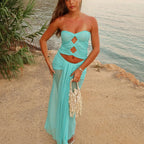 Women's turquoise tube top with sheer skirt for beach outings