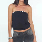 Women's black tube top with button details, casual summer style