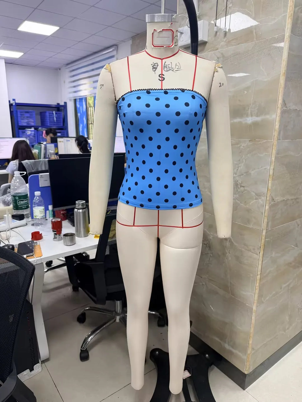 Blue polka dot tube top in stretchy fabric for casual wear