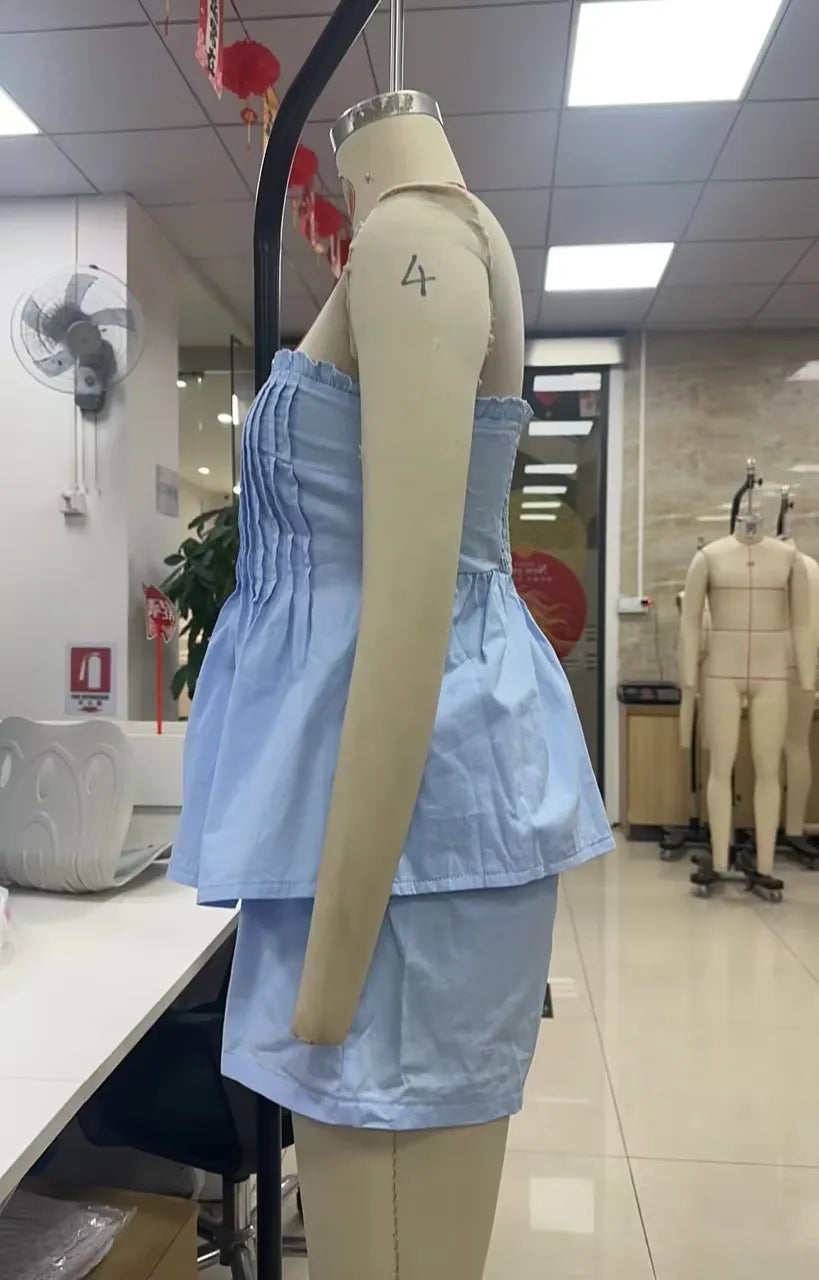 Women's blue tube top outfit set for casual summer wear