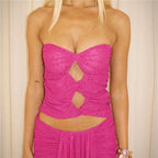 Pink sparkly tube top for women's summer beach wear