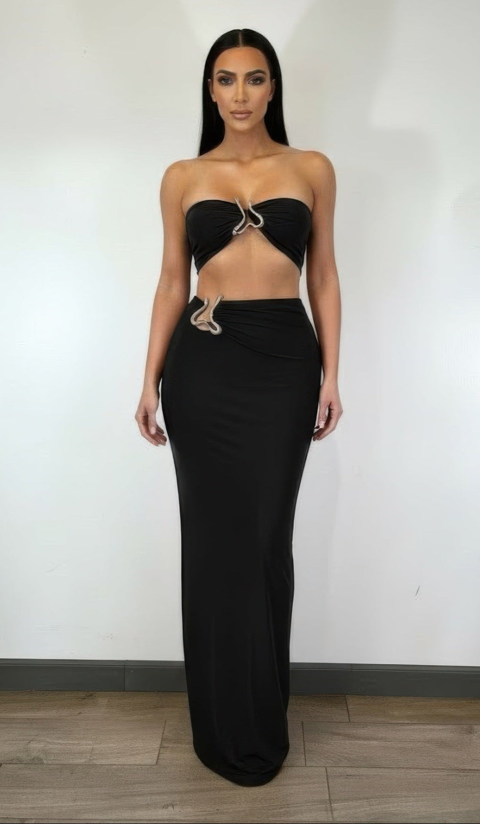 Women's black tube top skirt set, stylish for clubwear and nightlife