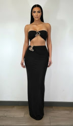 Women's black tube top skirt set, stylish for clubwear and nightlife