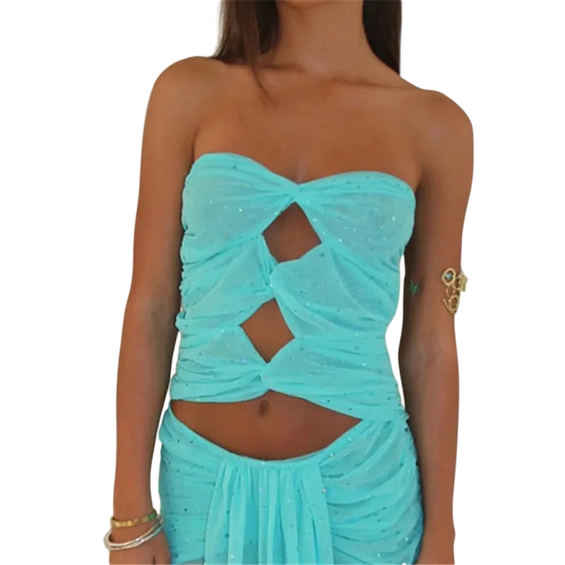 Women's Aqua Tube Top with Stylish Cut-Out Design