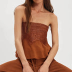 Women's rust tube tops with embroidered detailing, perfect for summer outings