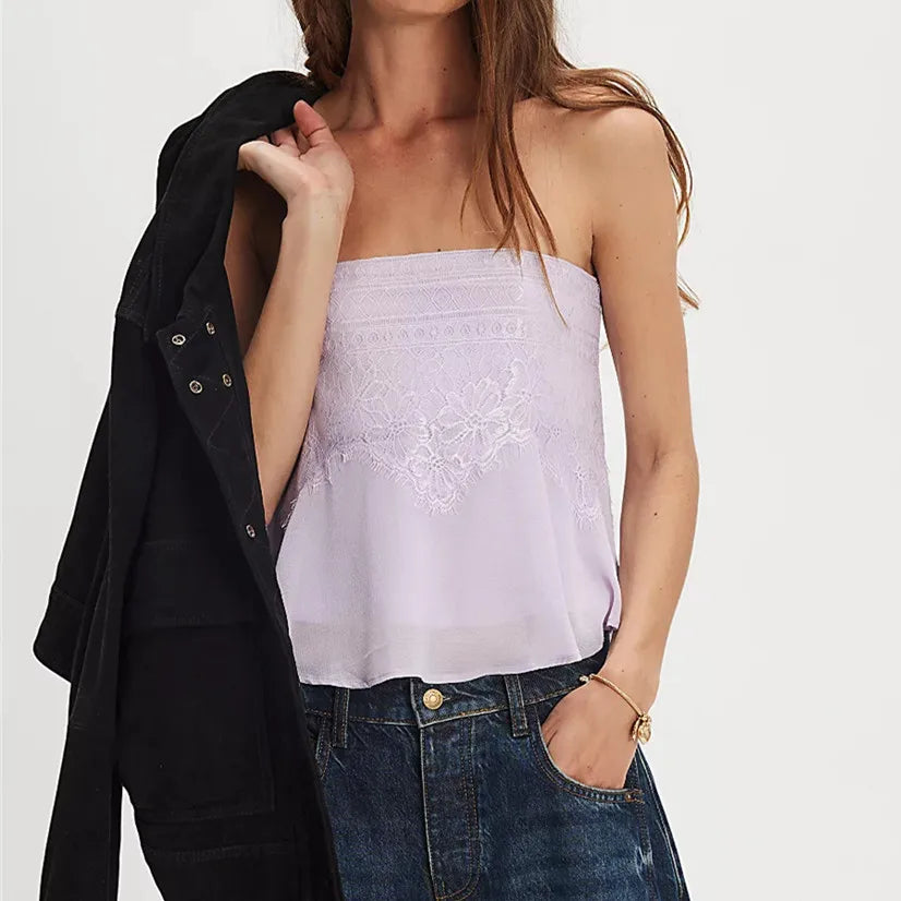 Women's lavender tube top, lightweight fabric, perfect for casual outings
