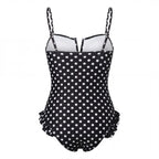 Black polka dot tummy control swimsuit for beach outings