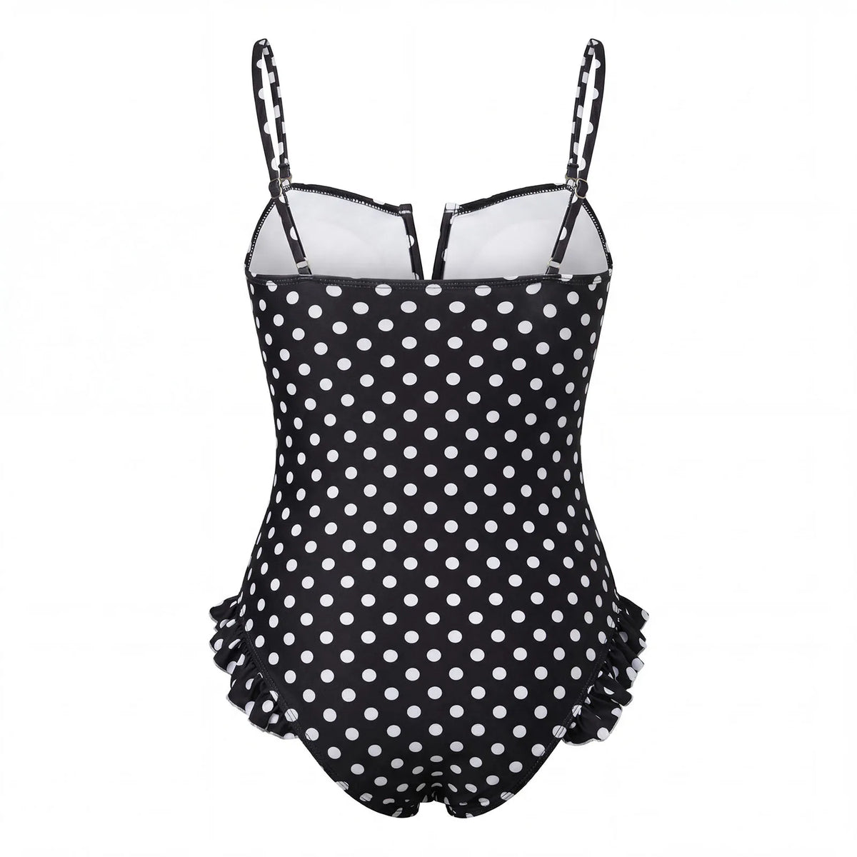Black polka dot tummy control swimsuit for beach outings