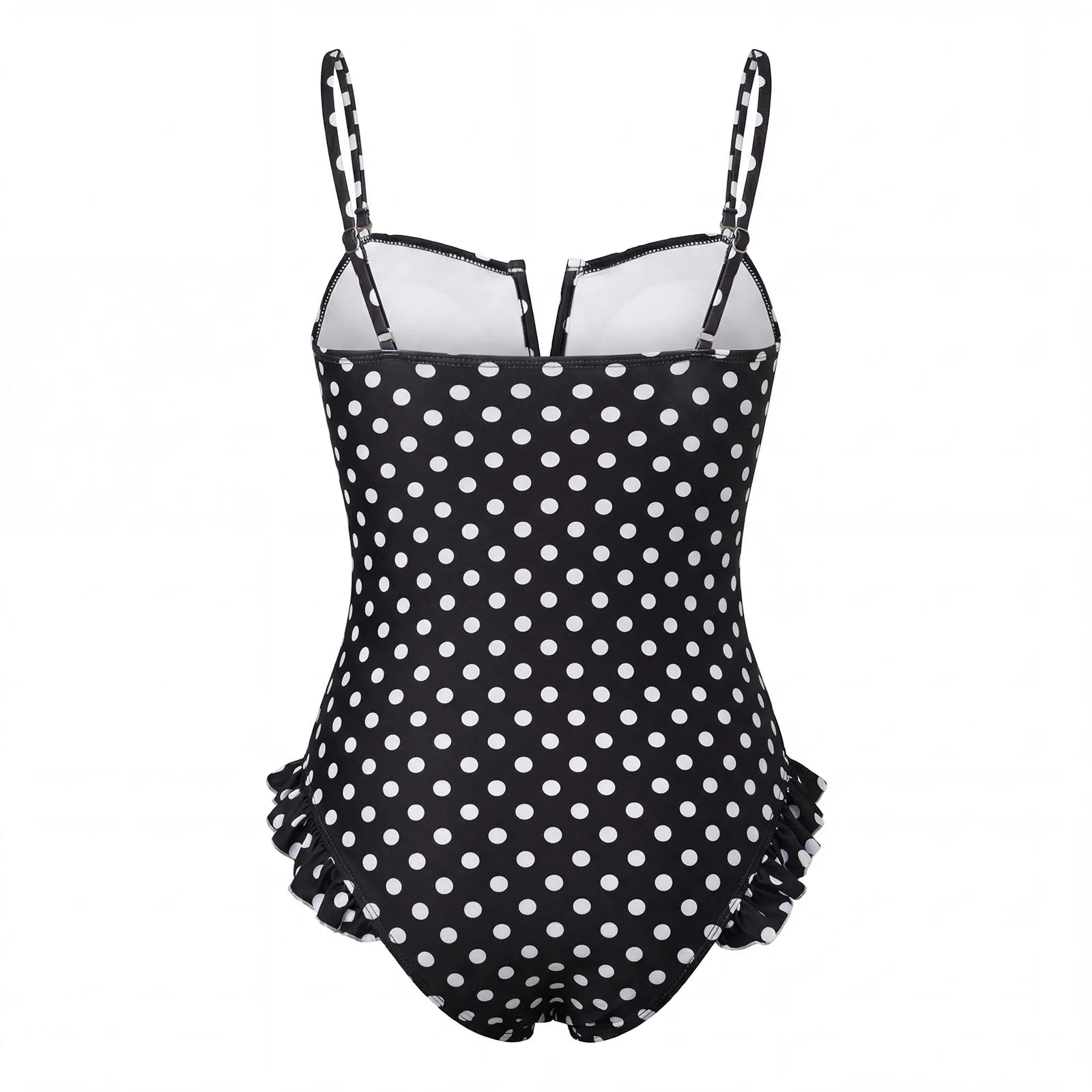 Black polka dot tummy control swimsuit for flattering fit