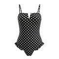 Black polka dot tummy control swimsuit for women, stylish poolside wear