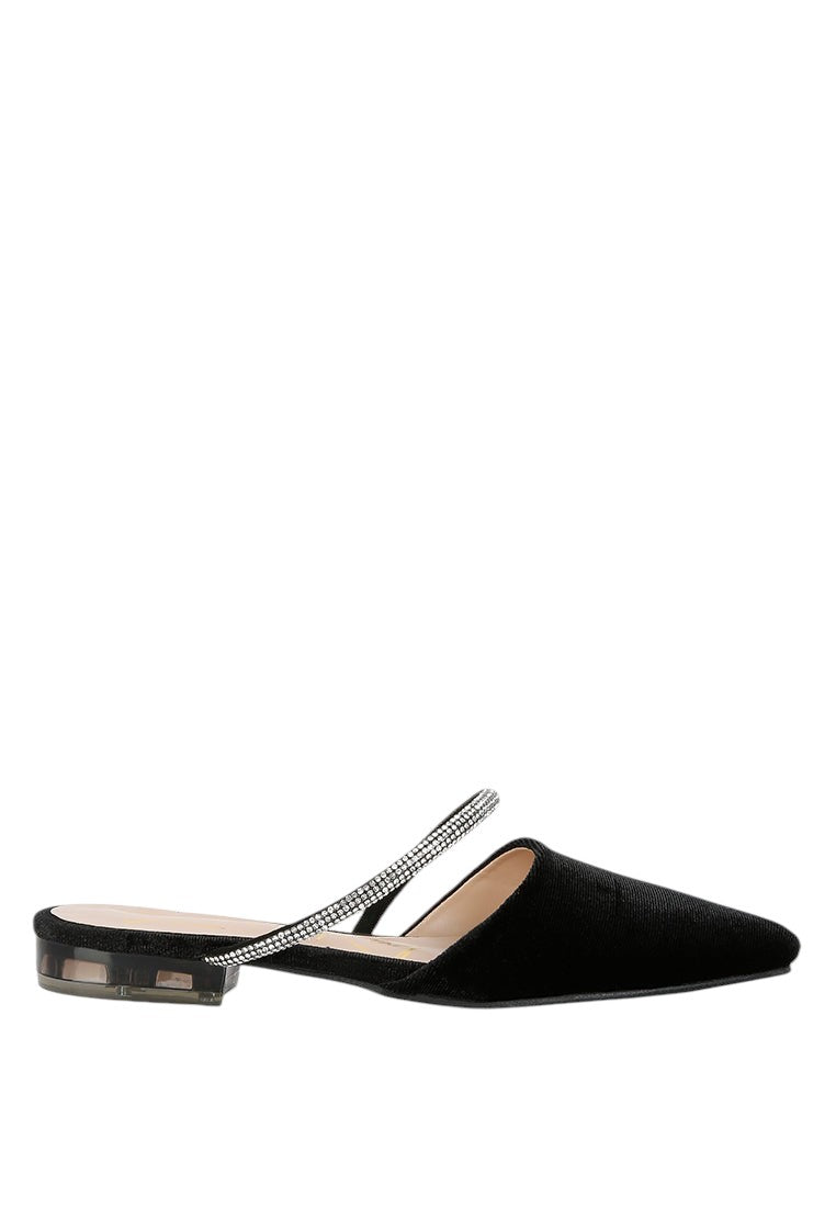 Turnon Velvet Diamante Detail Flat Mules