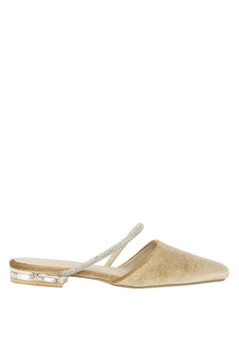 Turnon Velvet Diamante Detail Flat Mules