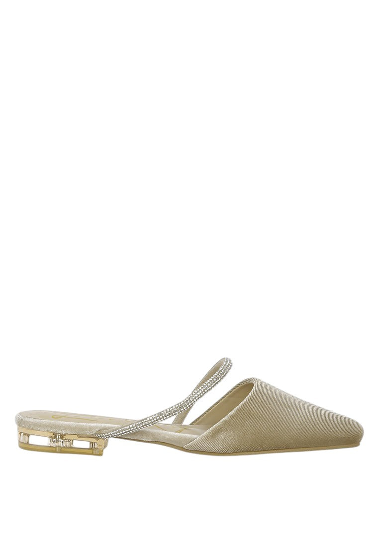 Turnon Velvet Diamante Detail Flat Mules