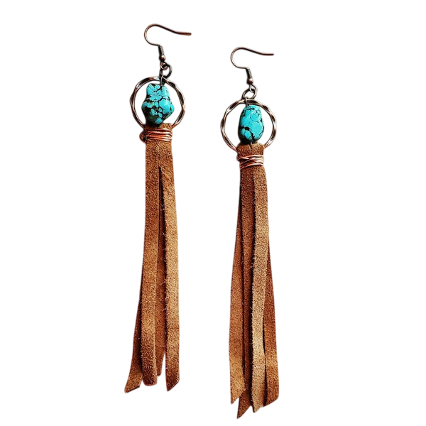 Turquoise drop earrings w/ suede leather tassel