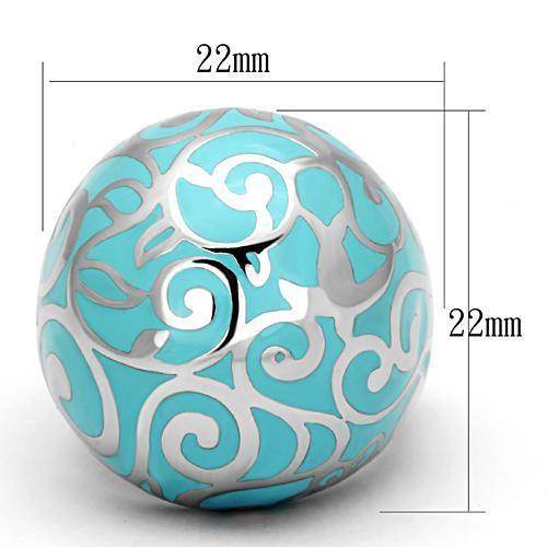 Turquoise inlay cocktail ring with intricate silver swirl design and a 22mm size for elegant style