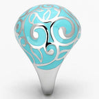 Turquoise inlay cocktail ring with intricate silver filigree design for stylish women