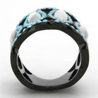 Turquoise inlay statement ring for women with unique braided design and eye-catching black finish