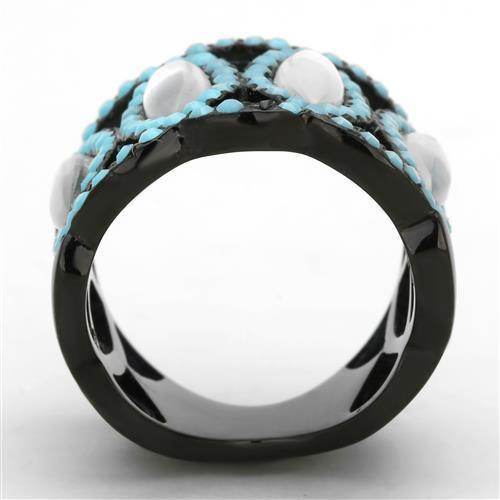 Turquoise inlay statement ring for women with unique braided design and eye-catching black finish