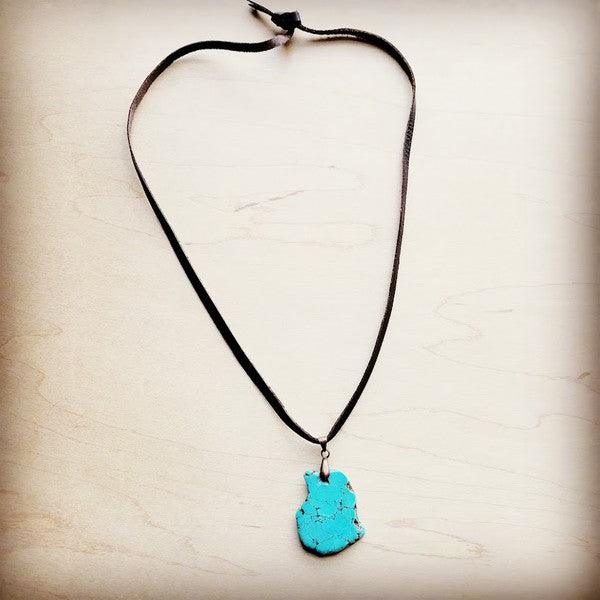 Women's Jewelry - Necklaces Turquoise Slab Pendant On Leather Cord Necklace