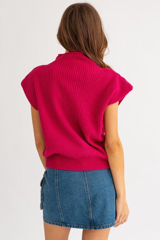 Women's Sweaters Turtle Neck Power Shoulder Sweater Vest