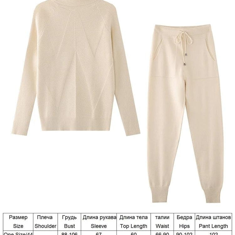 Women's Outfits & Sets Turtleneck Sweater And Elastic Trousers Pants Knitted Two Piece Set