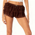 Women's brown tutu shorts with ruffled lace for summer fun