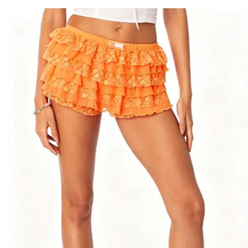 Women's orange tutu shorts, lightweight fabric, perfect for summer fun