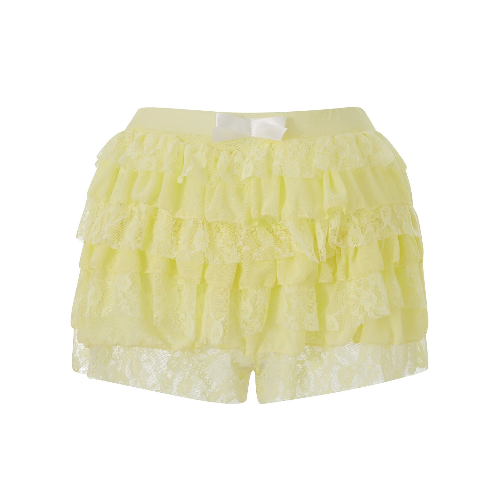Women's yellow tutu shorts with lace ruffles for summer fun