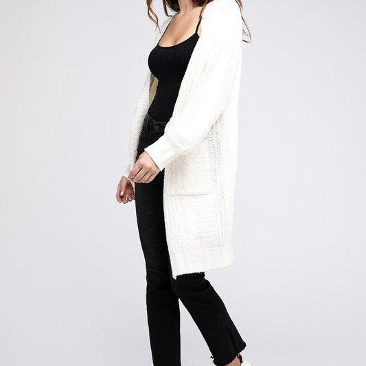 Women's Sweaters - Cardigans Twist Knitted Open Front Cardigan With Pockets