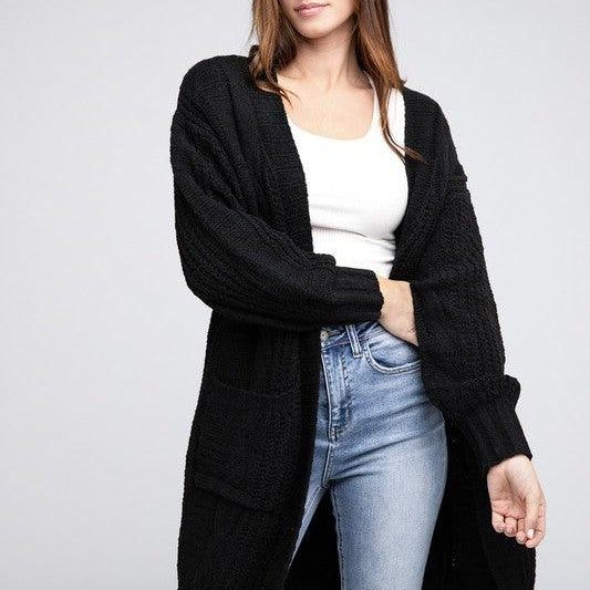 Women's Sweaters - Cardigans Twist Knitted Open Front Cardigan With Pockets