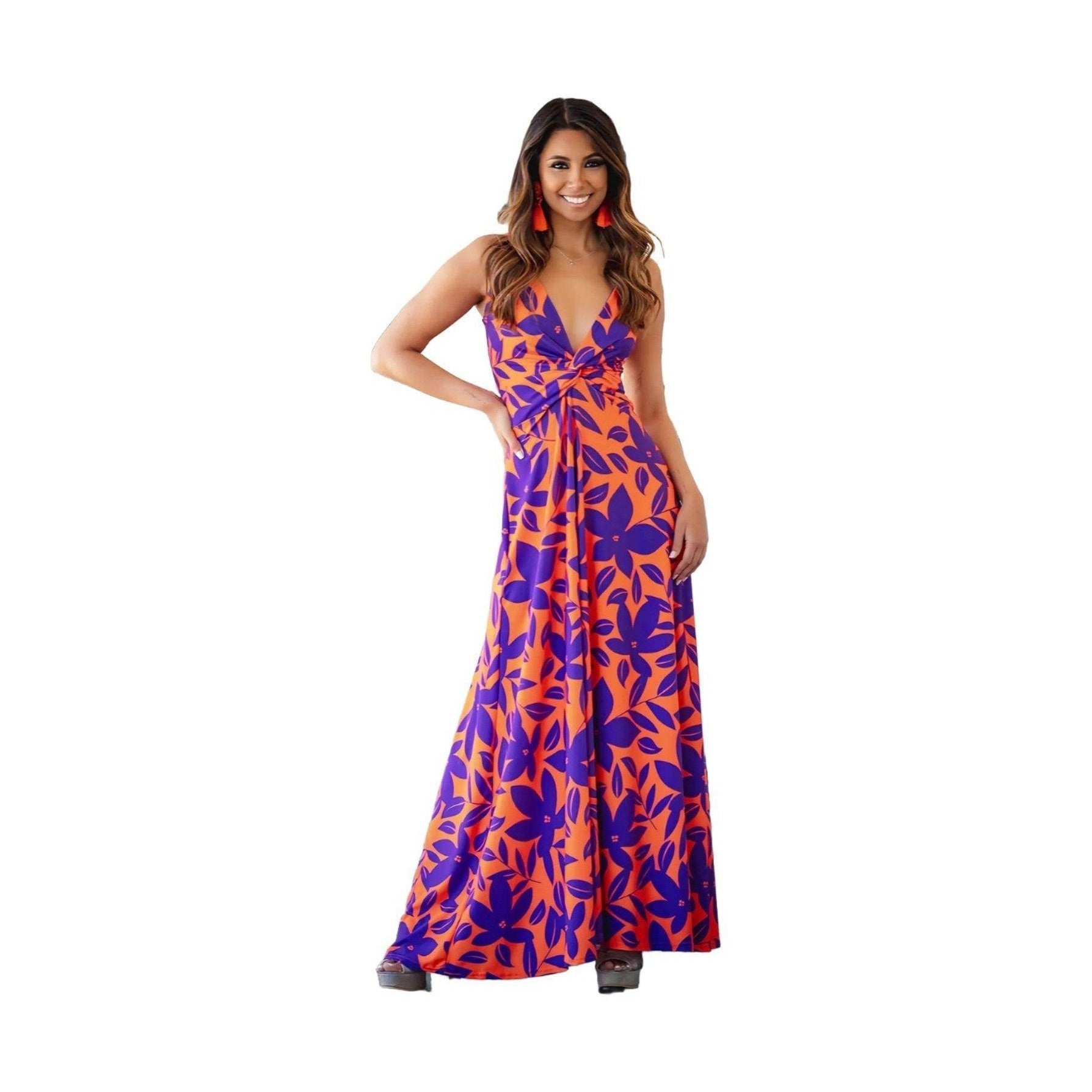 Twisted Printed V-Neck Cami Dress - VacationGrabs