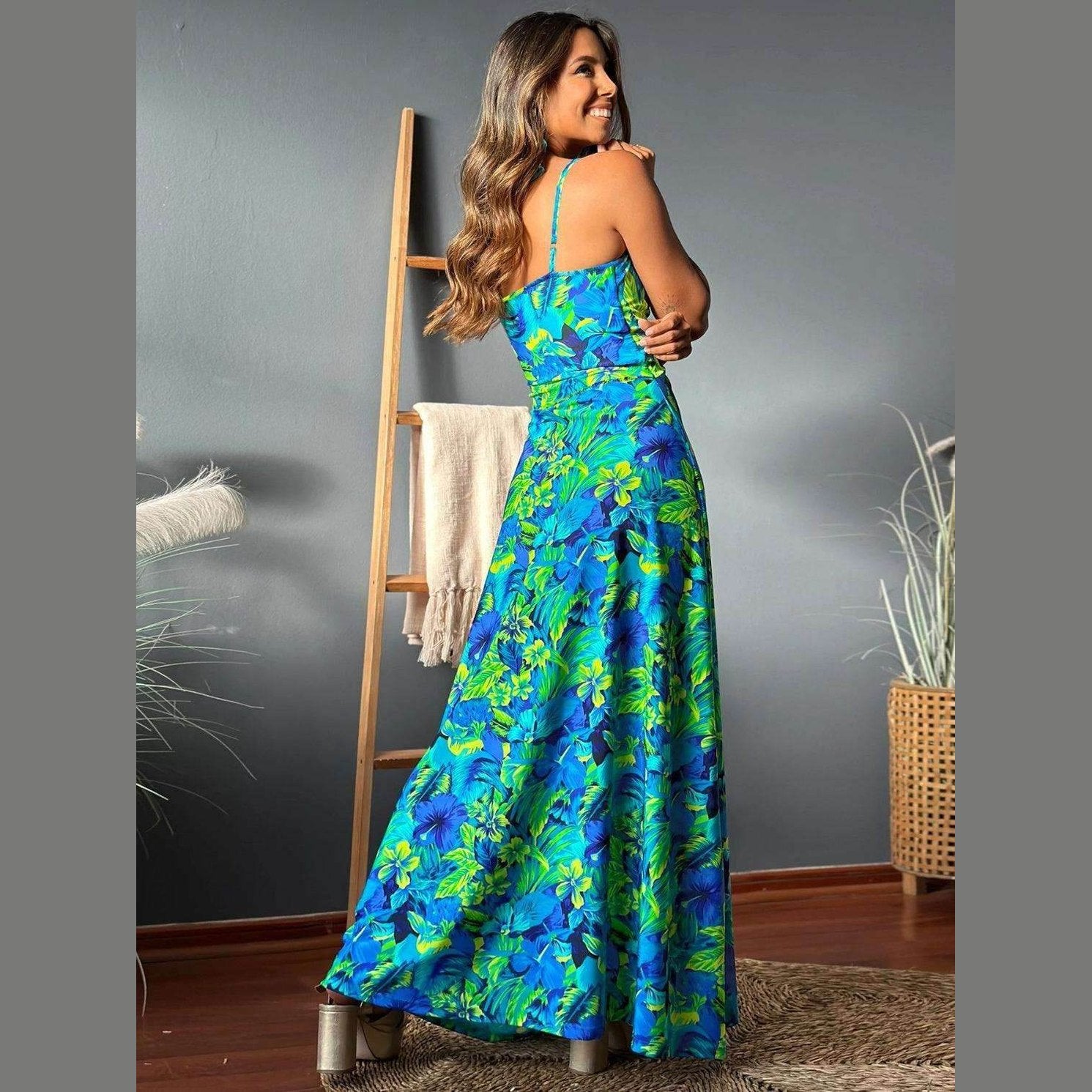 Twisted Printed V-Neck Cami Dress - VacationGrabs