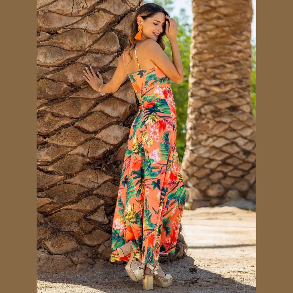 Twisted Printed V-Neck Cami Dress - VacationGrabs
