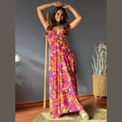 Twisted Printed V-Neck Cami Dress - VacationGrabs