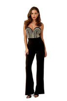 Elegant twisted rope knot jumpsuit with a beaded bodice and flared pants, perfect for special occasions