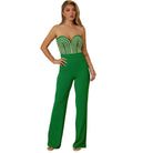 Stylish twisted rope knot jumpsuit in green with a strapless design and embellished bodice