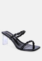 London Rag twisted strap mid heel sandals in black with clear block heel for stylish summer wear
