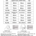 Size chart for two-piece lace underwear for travel with measurements
