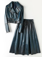 Women's Skirts Two-Piece Leather Skirt Set Genuine Leather Jacket & Maxi Skirt