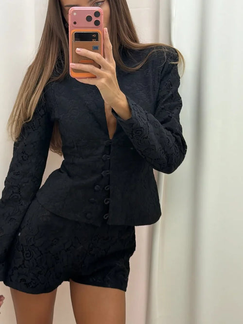 Black lace two piece set, stylish for formal occasions