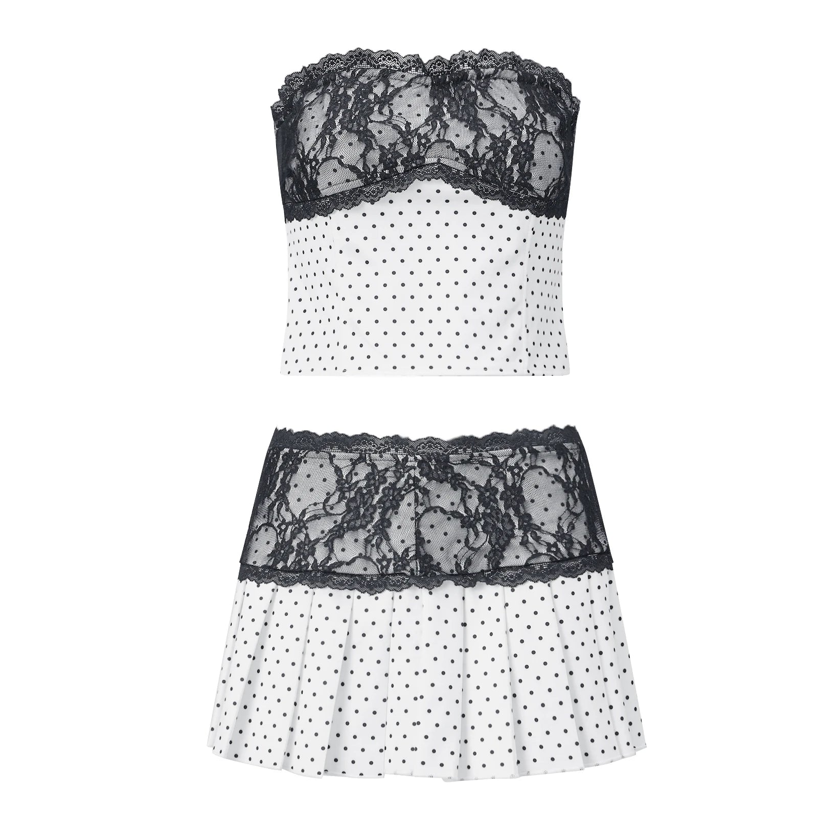 Women's polka dot two piece set with lace for summer outings