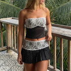 Women's black polka dot two piece set, perfect for summer outings
